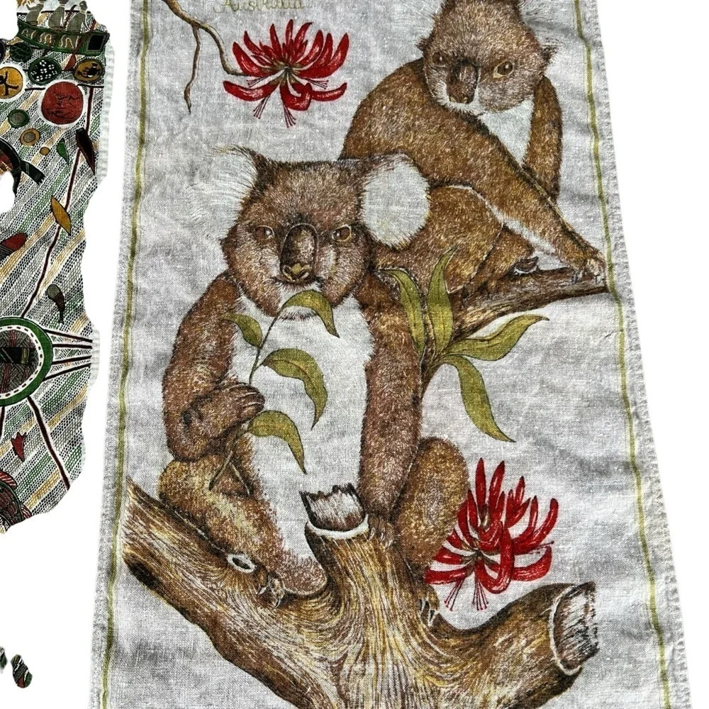Vintage Australian Linen Souvenir Tea Towel Set Rodriguez Attunga Turtles Koalas